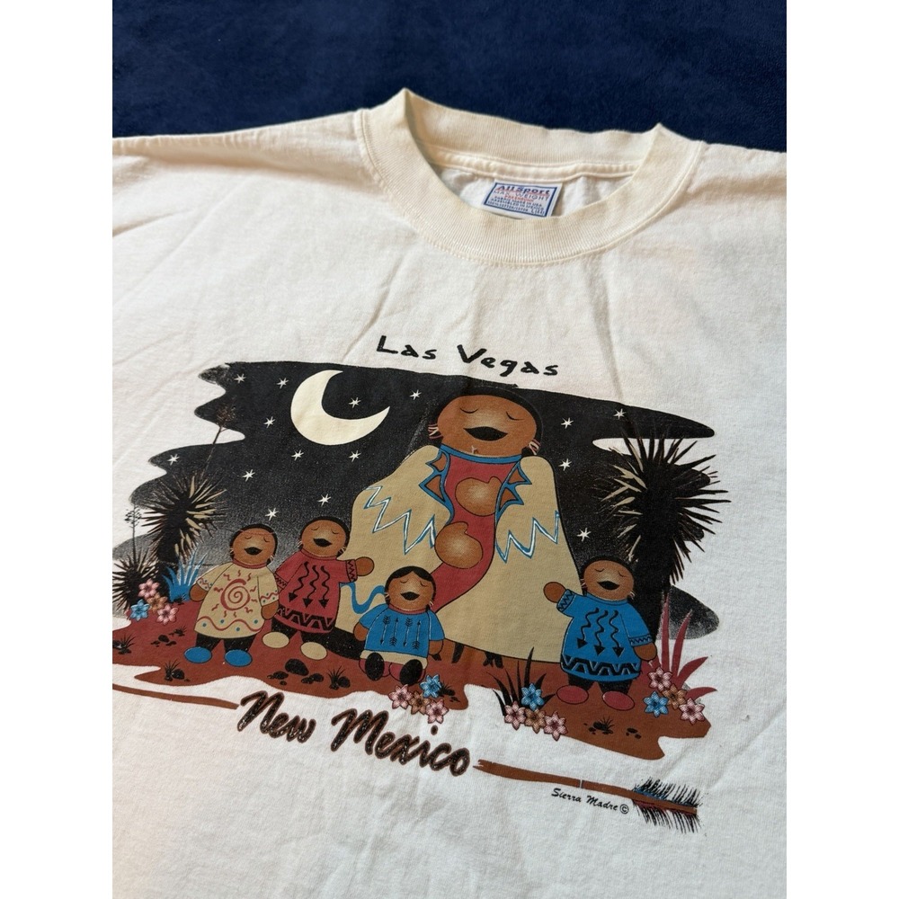 Vtg Native American South Western T Shirt L Single Stitch White 90s All Sport